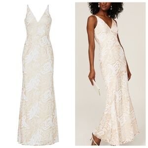Dress The Population Sharon White Sequin Floral Gown Maxi Dress Mermaid - Large